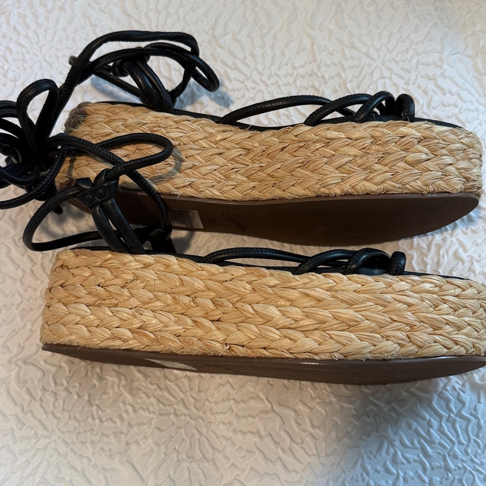 Seychelles NWOT Black Lace-Up Espadrille Wedge Sandals - Women